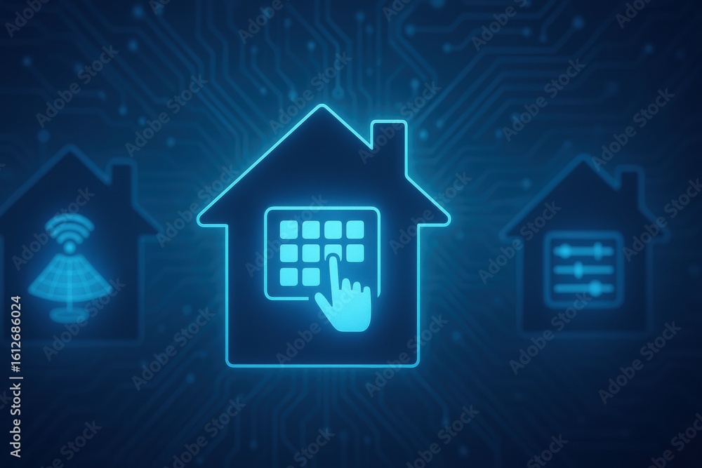 Aufkleber smart home energy storage. digital home interface with smart technology icons and a hand interacting