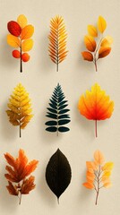 Colorful autumn leaves arranged in a beautiful pattern on textured surface