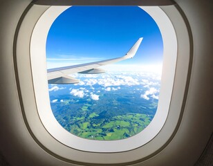 Airplane window view of landscape