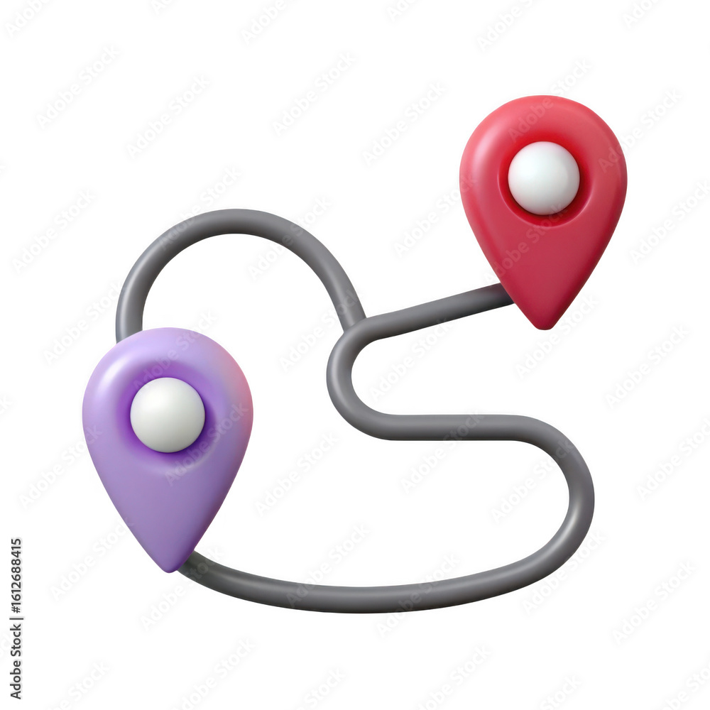 Aufkleber 3d rendered route map with two location pins isolated on transparent background