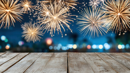 Fireworks display illuminating night sky with vibrant colors and sparkling effects