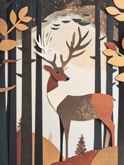 Standing in a tranquil forest, this Scandinavian-style paper silhouette deer is handcrafted using geometric shapes and soft earth tones, showcasing exquisite handcrafted textures and minimalist design