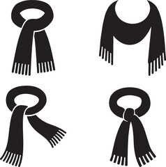 Fashion scarve set in flat black silhouette vector design illustration for winter clothing bundle artwork
