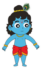 Cute Young Krishna Peacock Feather Vector