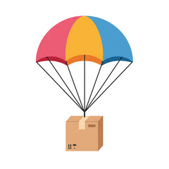 Colorful Parachute Delivering Package: Fast and Safe Air Delivery Service