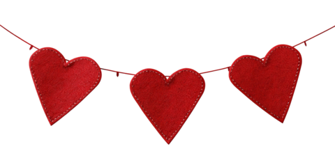 Red hearts strung on a garland