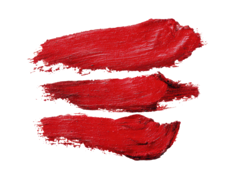 Three crimson brushstrokes arranged in a horizontal, overlapping pattern against a black background.  The strokes have a slightly textured, uneven appearance, suggesting a thick, vibrant substance