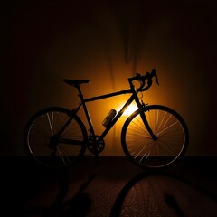 Fototapeta premium A bicycle leaning into the glow, casting a stretched shadow.