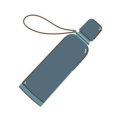 Thermos vector icon. Metal bottle with hot liquid inside, keeps temperature. Steel container for coffee, tea, water. Portable gear for hiking, camping, sports, picnic. Hand drawn cartoon clipart