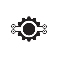 Abstract Black and White Gear Icon:  Modern Technology, Connectivity, and Industrial Engineering Symbol;  Clean Minimalist Design for Business, Website, and App Branding.
