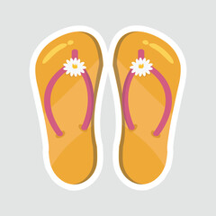 Flip-Flops Vector Illustration Sticker. Cute yellow flip-flops with flower detail in vector sticker style, perfect for summer, beach, and vacation designs