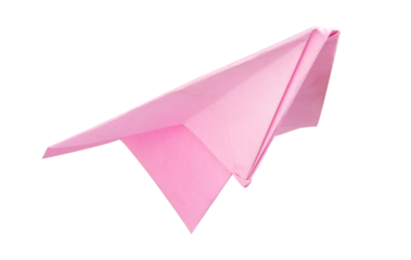 pink origami airplane isolated on white background