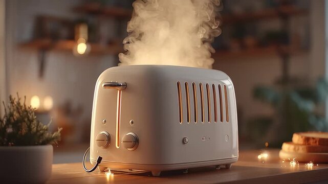 A toaster that is smoking and has sparks indicates a hazard from using household electrical appliances.