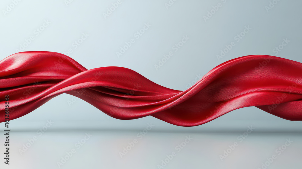 Poster flowing red ribbon gracefully twists and floats in mid air, creating captivating visual