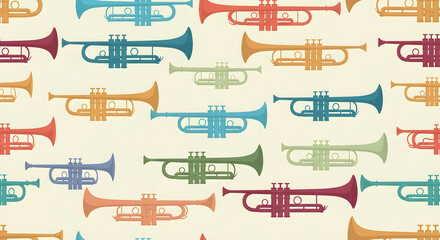 Colorful Trumpets Pattern Background Music Jazz Brass Instruments