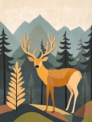 Standing in a tranquil forest, this Scandinavian-style paper silhouette deer is handcrafted using geometric shapes and soft earth tones, showcasing exquisite handcrafted textures and minimalist design