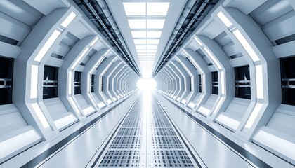 Fototapeta premium Futuristic white corridor extending to bright light