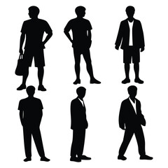 Diverse silhouettes of men in modern attire for fashion design or architectural renderings