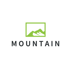 A cool, simple, minimalist mountain logo concept for natural scenery and beautiful black silhouettes of nature, design for poster illustration template or business product brand.