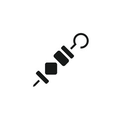 A minimalist black silhouette of a kebab skewer with meat and vegetables, isolated on white.