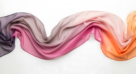 Obraz premium Flowing Silk Scarf with Gradient Colors on White Background, Elegant Texture