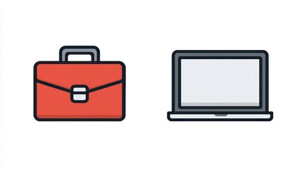 Business tools icon set, briefcase and laptop.