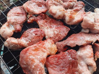Pork grilled on a charcoal grill