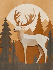 Standing in a tranquil forest, this Scandinavian-style paper silhouette deer is handcrafted using geometric shapes and soft earth tones, showcasing exquisite handcrafted textures and minimalist design