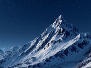 Majestic Snow-Capped Mountain Under Starry Night Sky with Peaceful Atmosphere