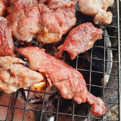 Pork grilled on a charcoal grill