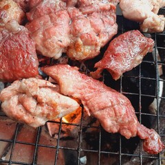 Pork grilled on a charcoal grill