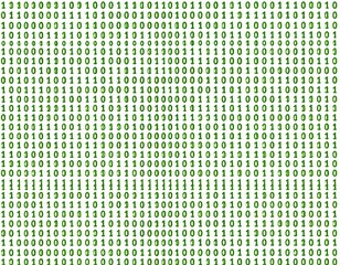 Green binary code matrix on white background