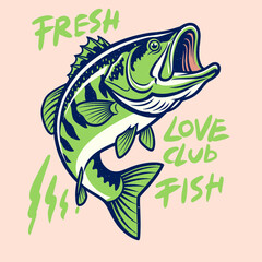 Fototapeta premium largemouth bass fish artwork for t shirt print, poster, sticker and other uses. Fish digital painting. Cook fish for lunch. Seafood t shirt design. Canned fish artwork