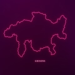 Swiss Canton Grisons Abstract Futuristic Map Outline Isolated On Blue And Purple Gradient Textured Background 