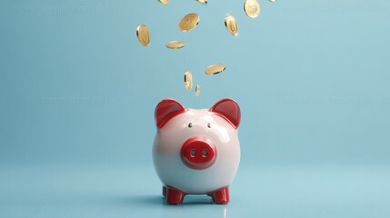 Red and white piggy bank, wealth accumulation and financial planning theme