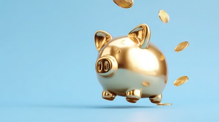 Golden piggy bank, wealth accumulation and financial planning theme