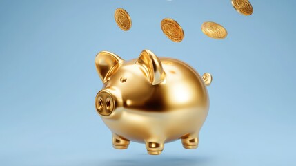 Golden piggy bank, wealth accumulation and financial planning theme