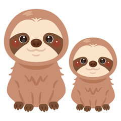 お座りしたナマケモノの親子イラスト