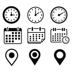 Time, Calendar, and Location Icons Set