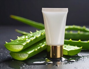Aloe vera slices and a tube of cream