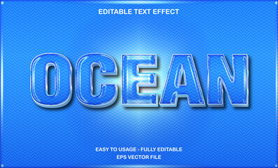 Ocean text effect, glossy blue editable 3d style for water, beach, and sea themes