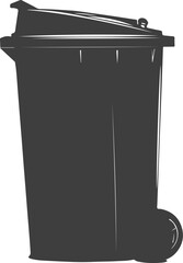 Minimalist illustration of a modern garbage bin with a hinged lid and wheels
