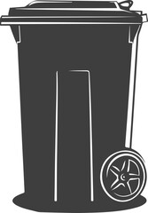 Silhouette of a lidded, wheeled garbage bin or trash receptacle in gray