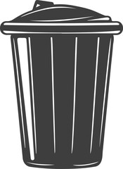 Stylized black trash can with lid vector silhouette