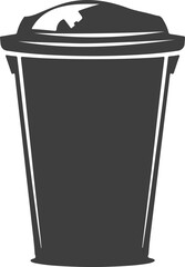 Stylized black trash can with lid vector silhouette