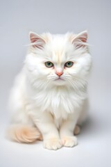 Fototapeta premium Fluffy White Purebred Cat Portrait with Green Eyes