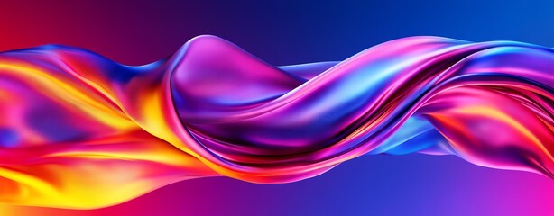 Chrome fluid dynamics visual Colorful flowing fabric waves create a vibrant and dynamic visual effect. Futuristic fluid wave 3D render