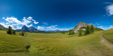 Panoramic 360 degree hdr landscape view of scenic mountains in nature environment