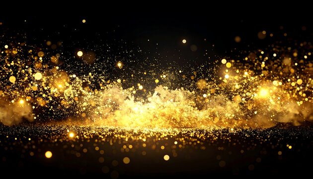 Gold glitter and bokeh effect on black background