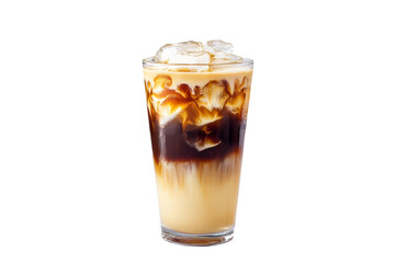 Iced coffee drink with cream and ice isolated on transparent background